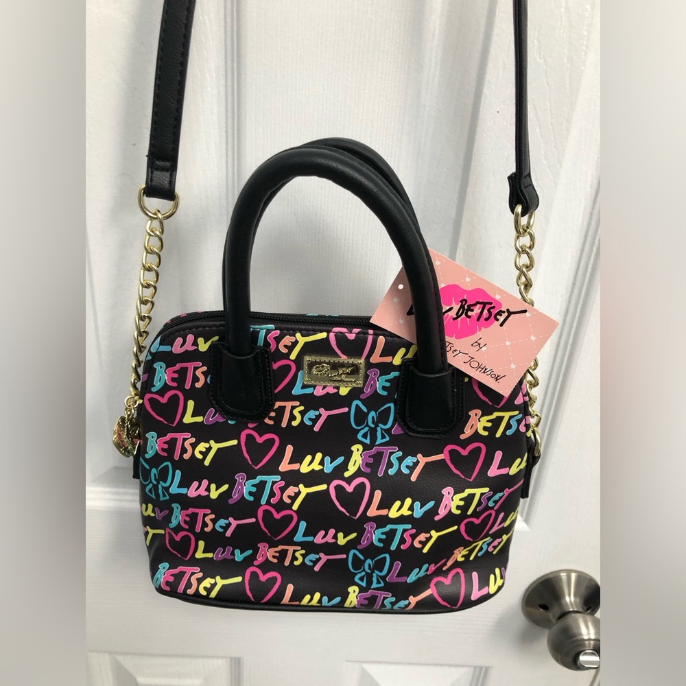 Luv Betsey Johnson Rainbow Crossbody Top Handle Purse Hearts Bows coquette